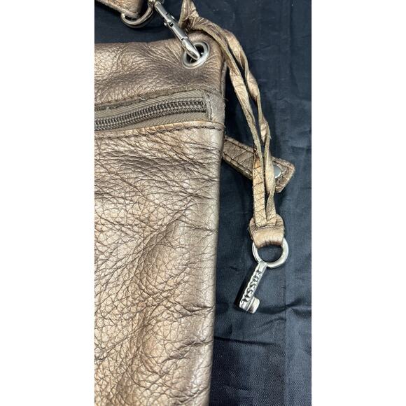 Fossil Pebble Grain Leather Crossbody Handbag Purse Bronze Metallic Pockets - Picture 13 of 14
